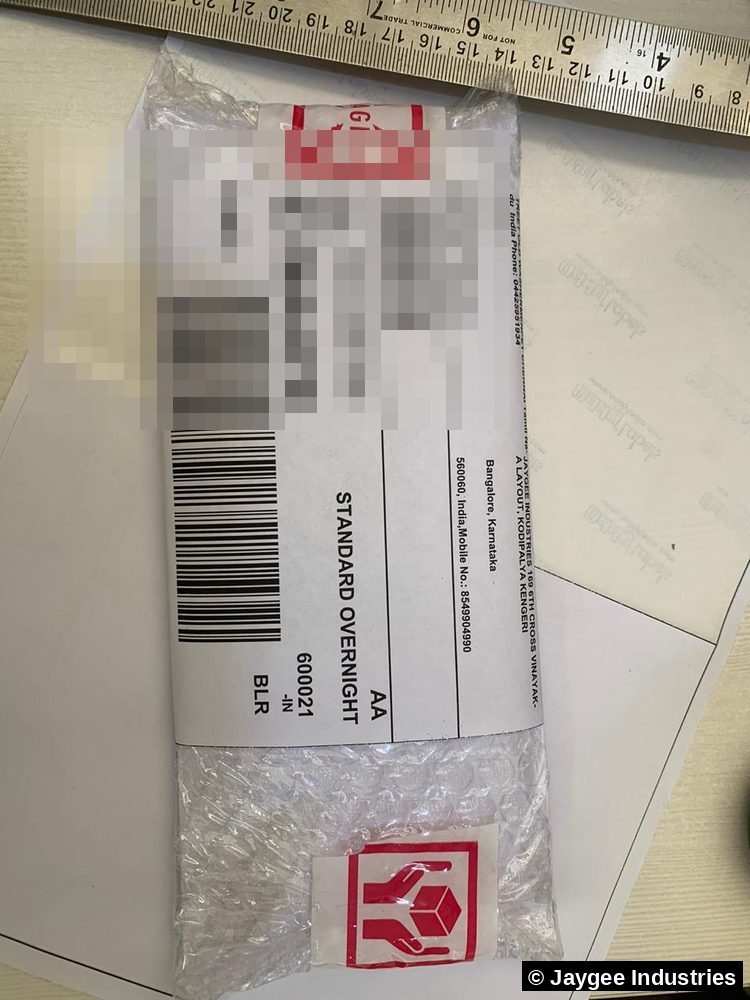 Incense order bubble-wrapped and dispatched FedEx Standard Overnight to Chennai