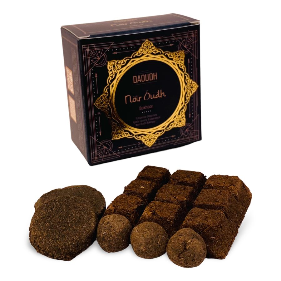 Daoudh Noir Oudh Bakhoor — black luxury box with gold star frame
