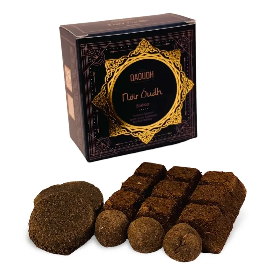 Daoudh Noir Oudh Bakhoor — black luxury box with gold star frame