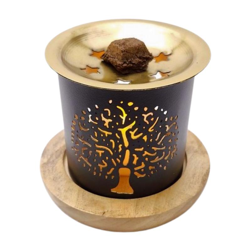Daoudh Bakhoor Burner Tree of Life design — lit