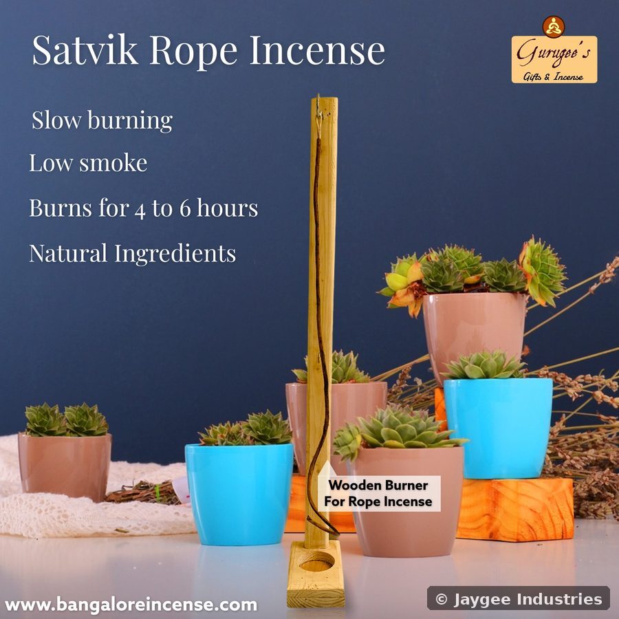 Satvik Cotton Rope Incense on wooden burner