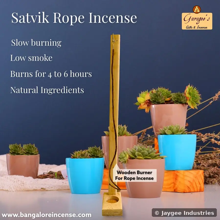 Satvik Cotton Rope Incense on wooden burner