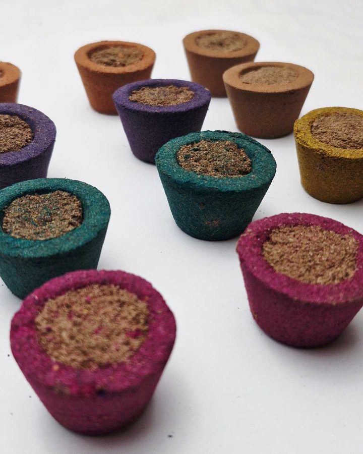 Rangoli coloured sambrani cups