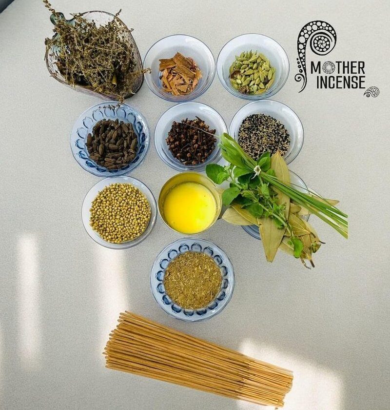 Traditional Indian masala dabba with vibrant spice powders — the heart of Mother Incense, a South Indian kitchen essential