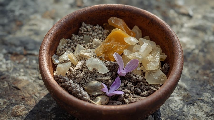 Mystic Sutra Bliss Mantra ritual resin blend — copal, dammar, lavender, ylang ylang