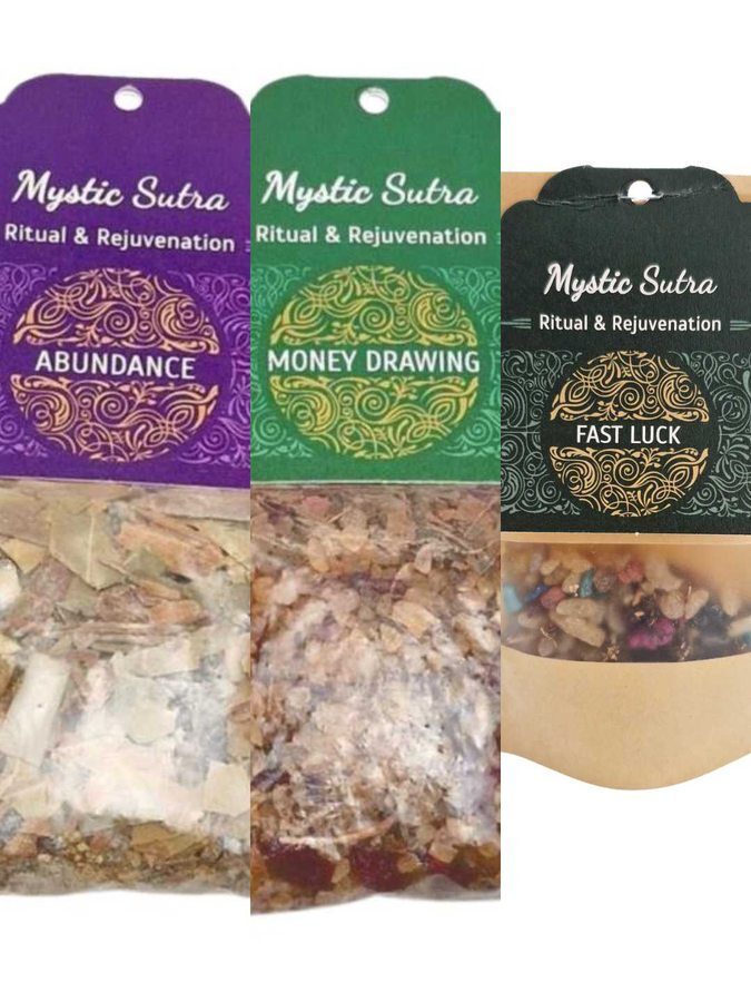 Mystic Sutra Prosperity Ritual Bundle — Abundance, Money Drawing and Fast Luck resin blends