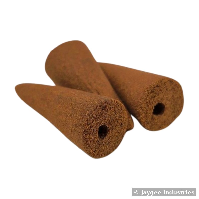 Jaygee Masala Backflow Cones close-up — the hollow channel at the base directs smoke downward