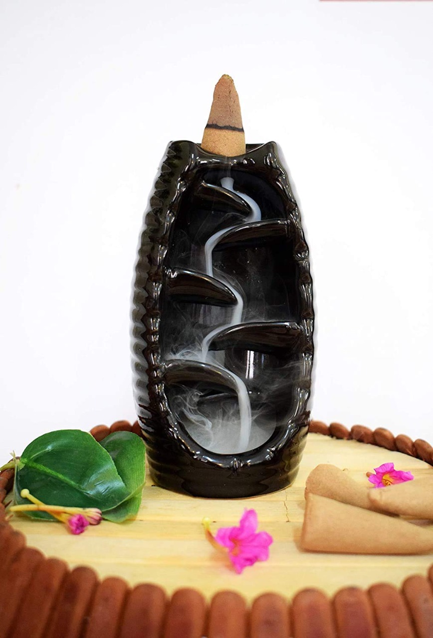 Ceramic mountain backflow incense burner — spiral smoke waterfall effect
