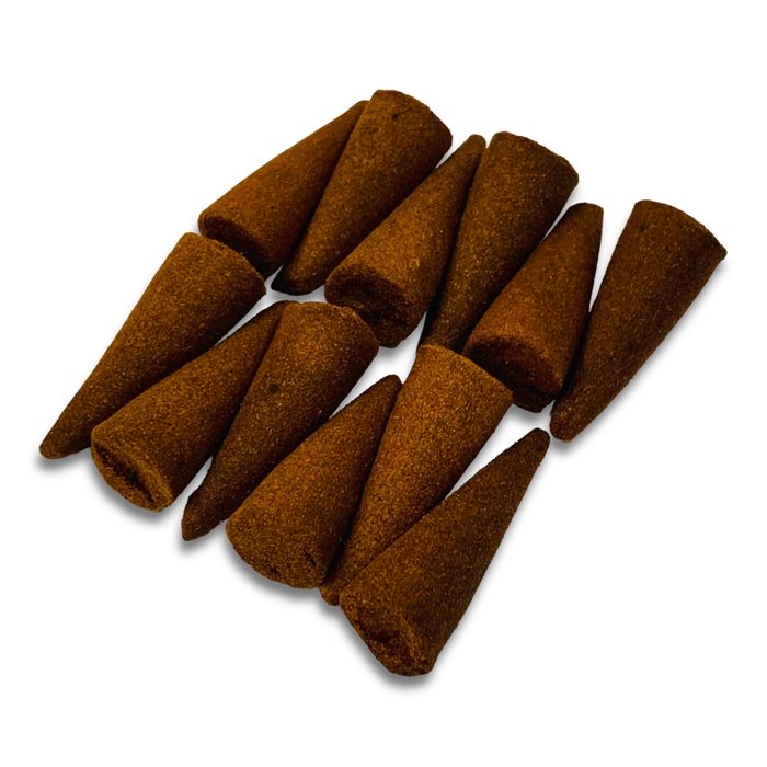 Jaygee Pure Incense Cones — angled view showing the density and quality of the spent wood powder cone