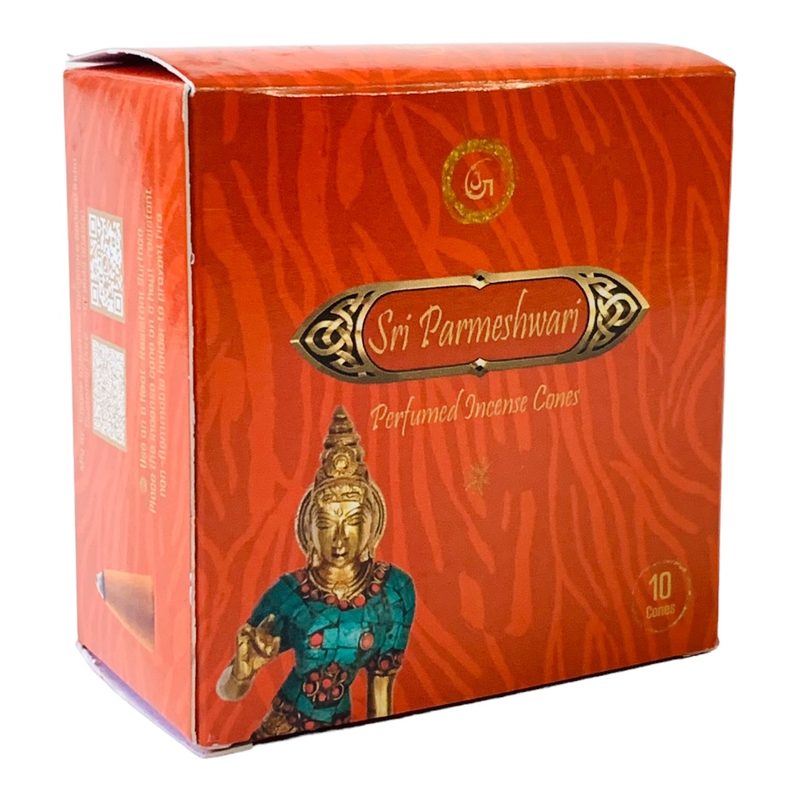 Sri Parmeshwari box — top and angle view showing the gilded Sri Parmeshwari name cartouche