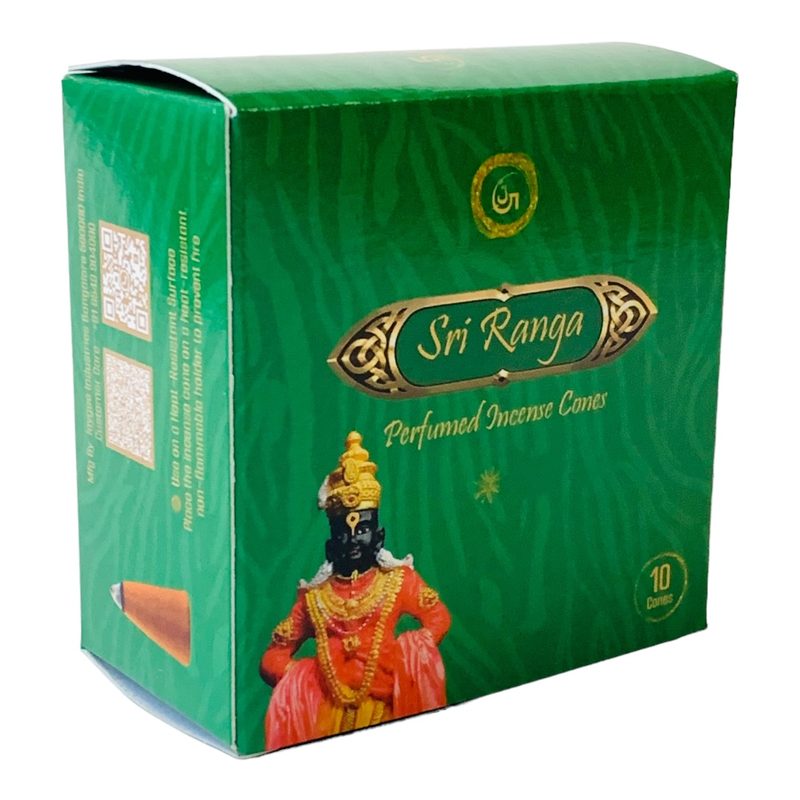 Sri Ranga Divine Incense Cones box — emerald green with Lord Ranganatha
