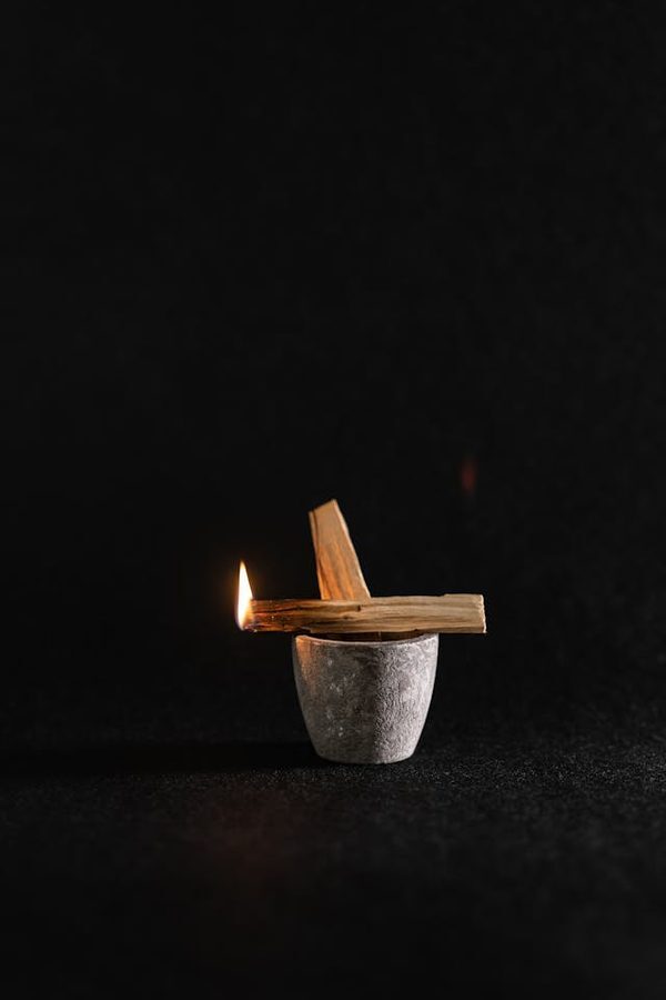 Palo Santo smudge sticks in a matte black bowl with crystals
